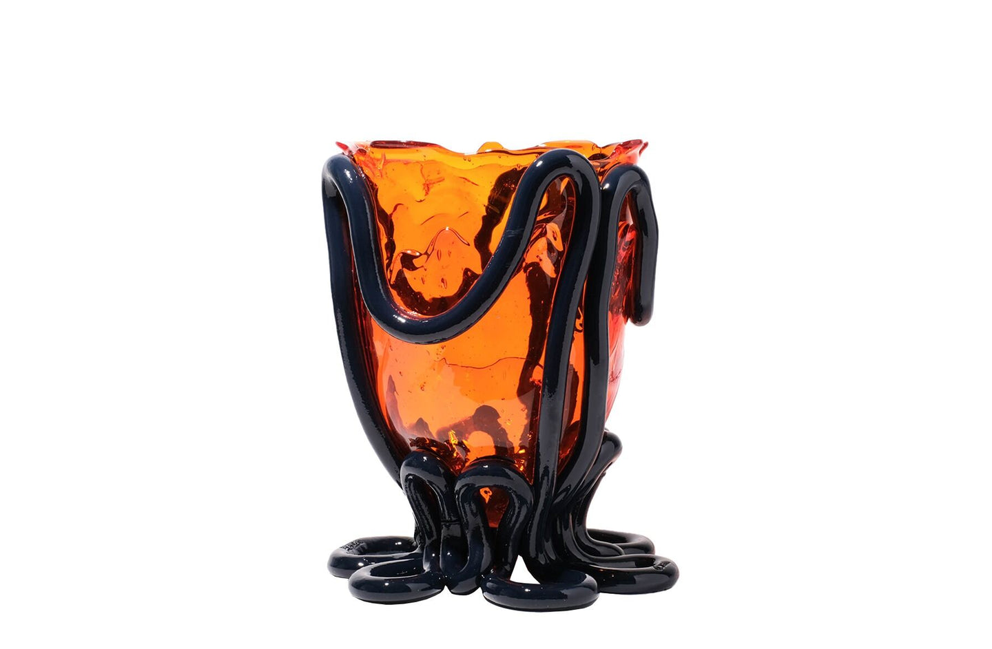 Indian Summer Vase Clear Orange and Matt Blue
